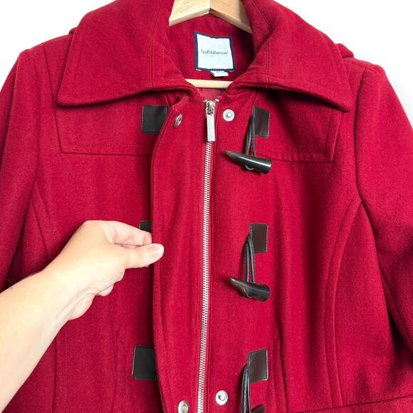 Croft & Barrow Red Wool Blend Hooded Toggle Button Short Pea Coat Women's M - Picture 9 of 12